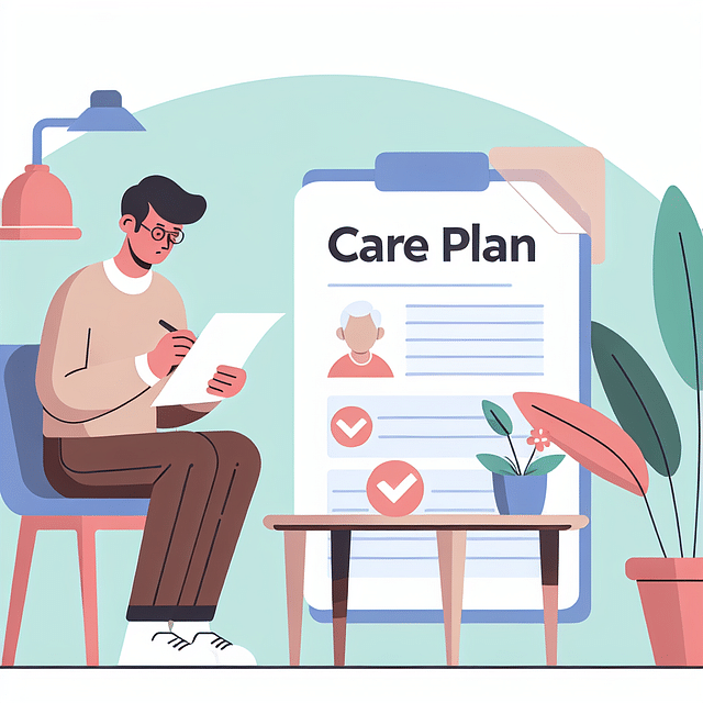 Caregiver updating a care plan