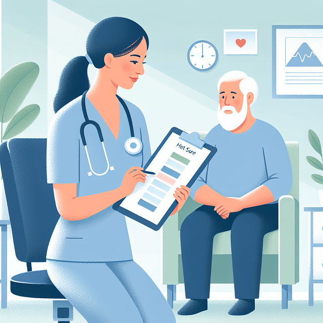 Caregiver reassessing an elderly patient with FAST Scale