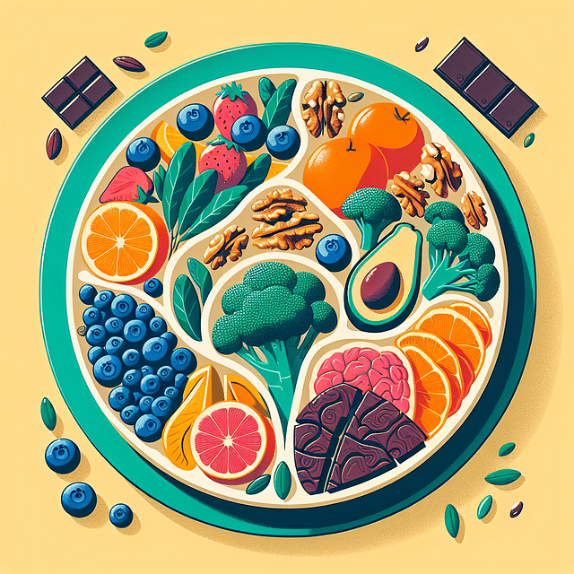 colorful plate of brain-healthy foods
