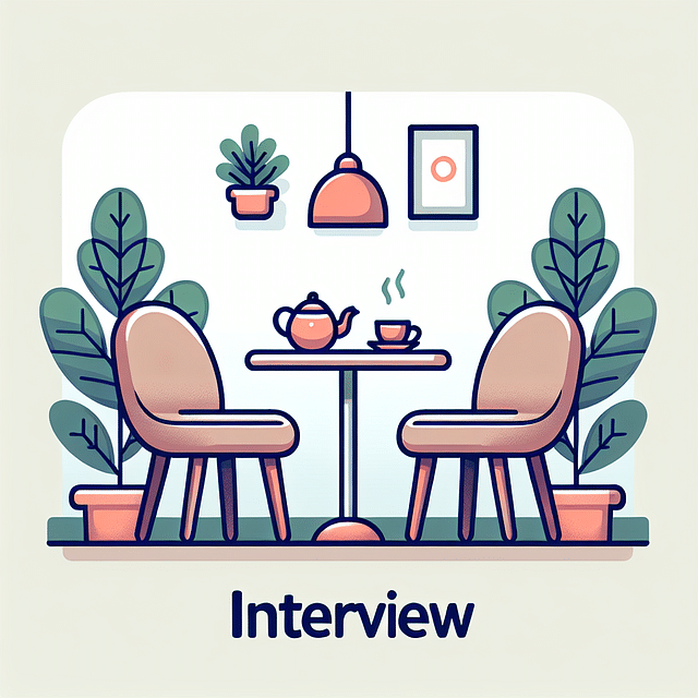 cozy interview setting with two chairs and a table with tea