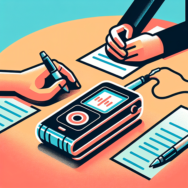 voice recorder on a table during an interview