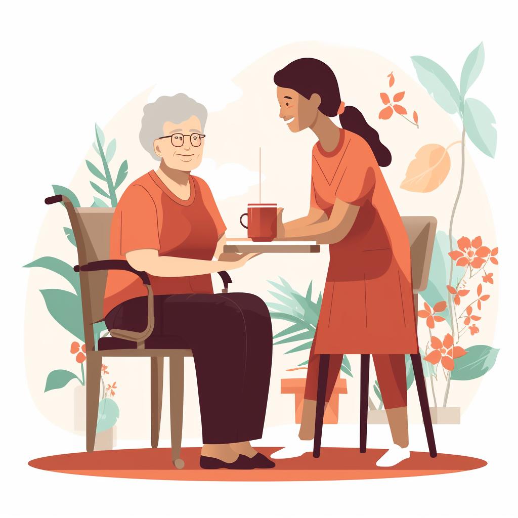 Caregiver assisting elderly person with drinking