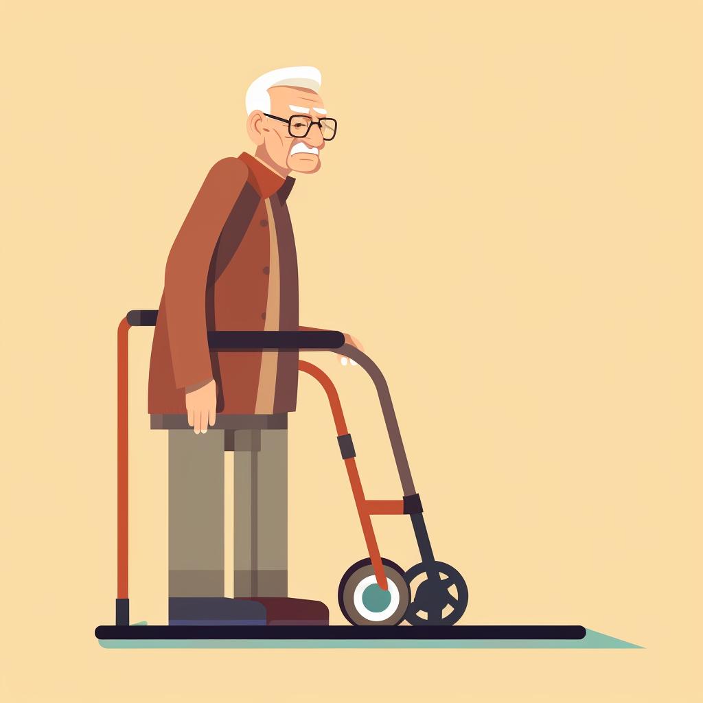 Fragile elderly person with walker