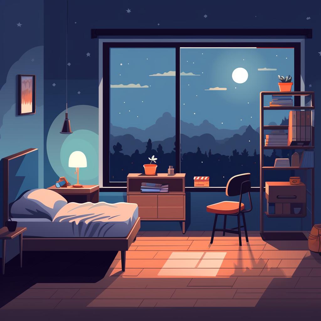 A bright, well-lit room with night lights