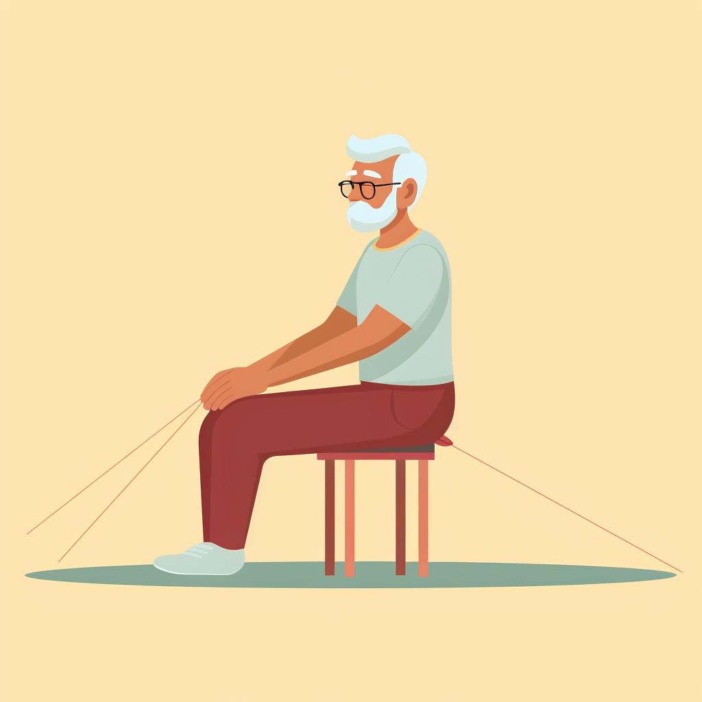 Elderly person doing seated knee extensions with resistance band