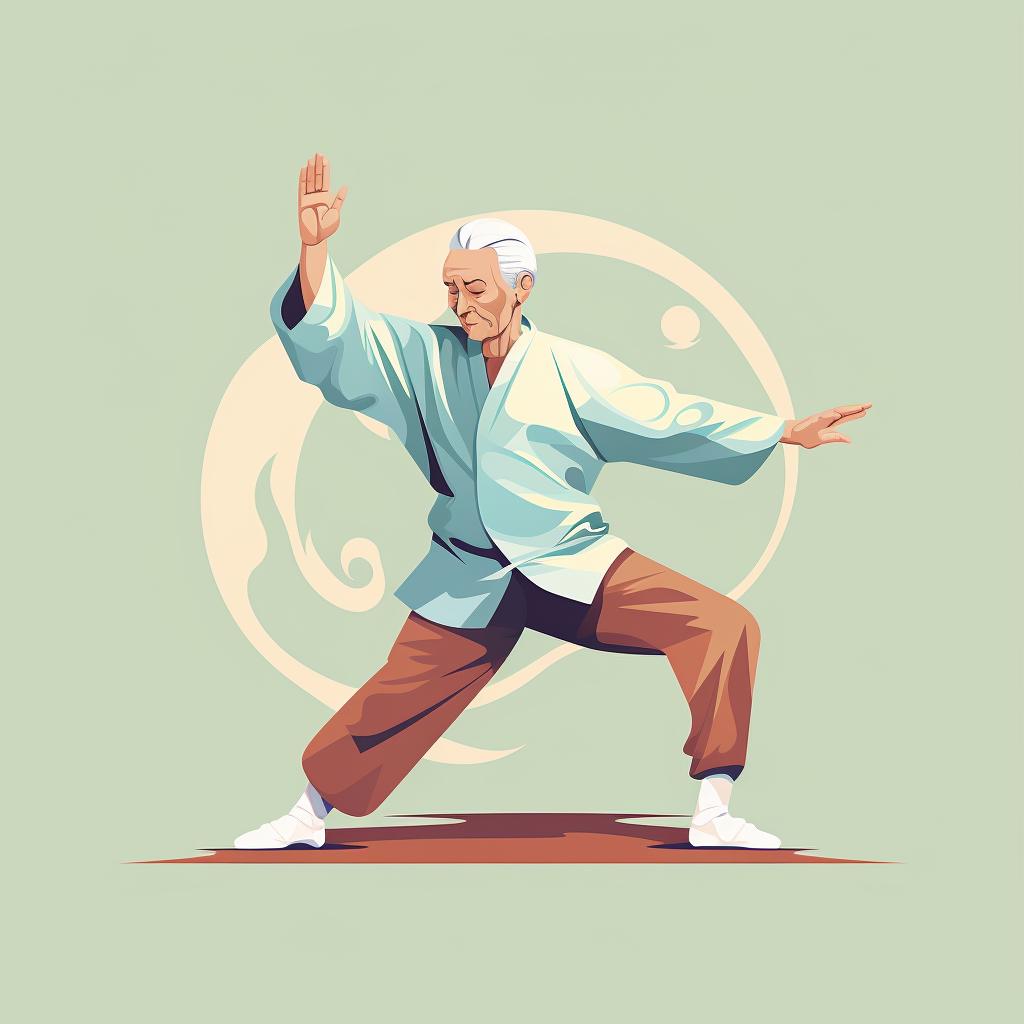 Elderly person doing Tai Chi for balance and flexibility