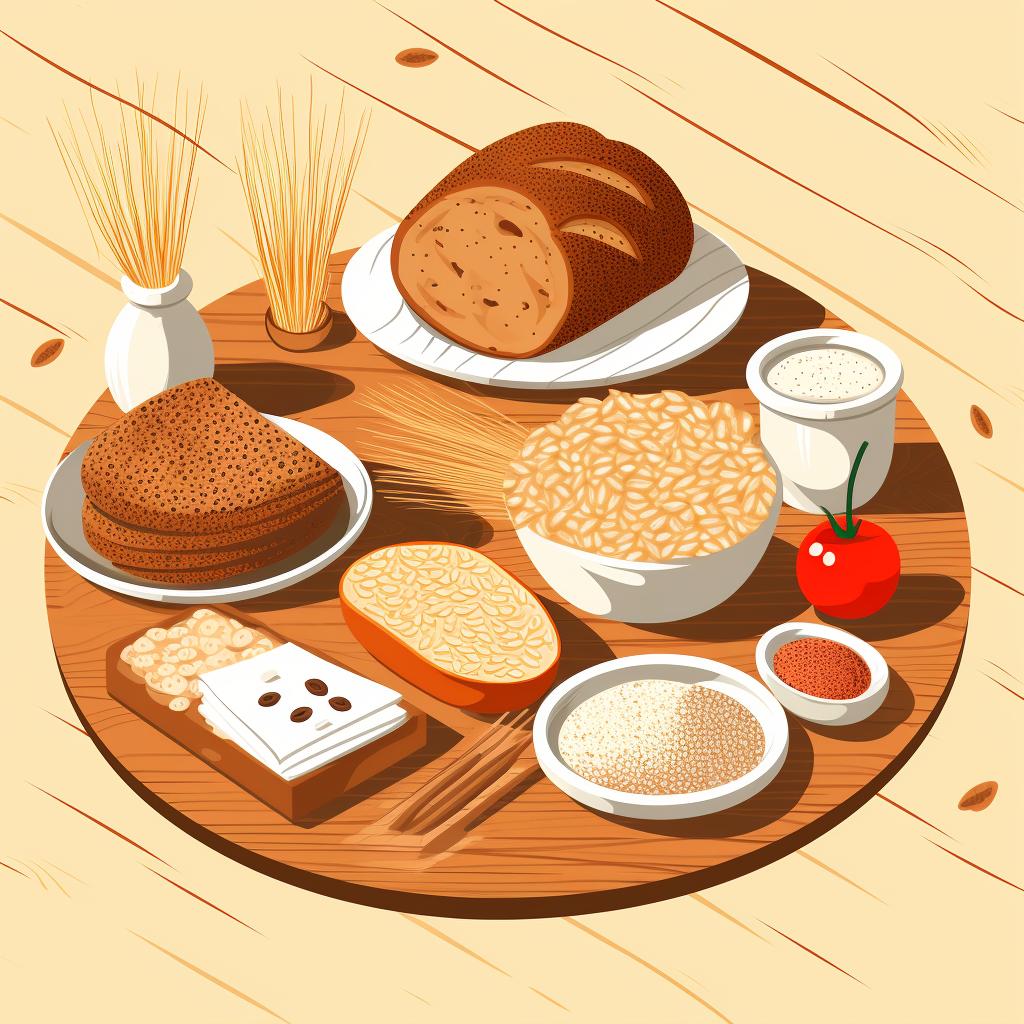 A variety of whole grain foods on a table